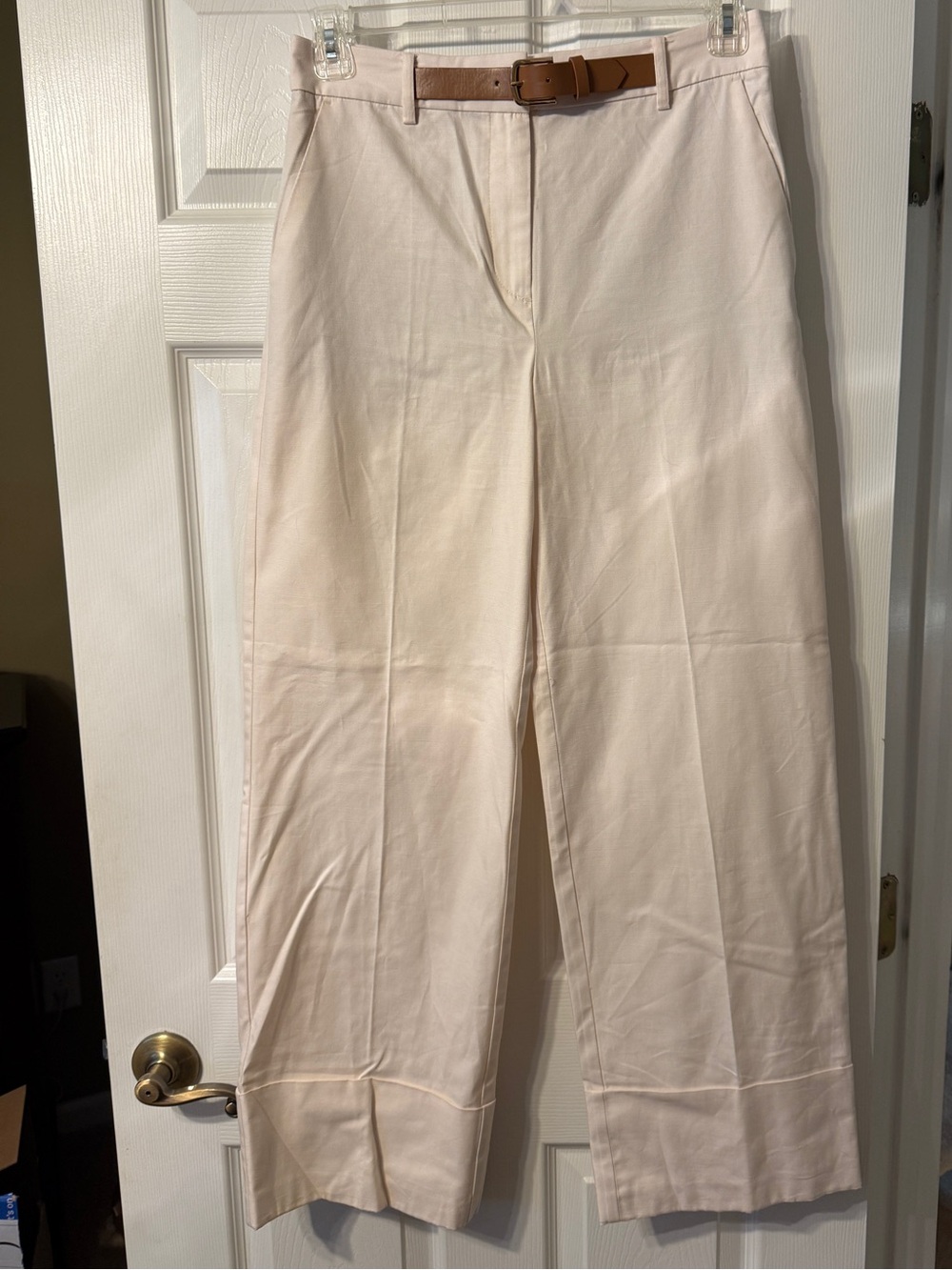LOFT Cream Wide-Leg Trousers with Tan Belt
